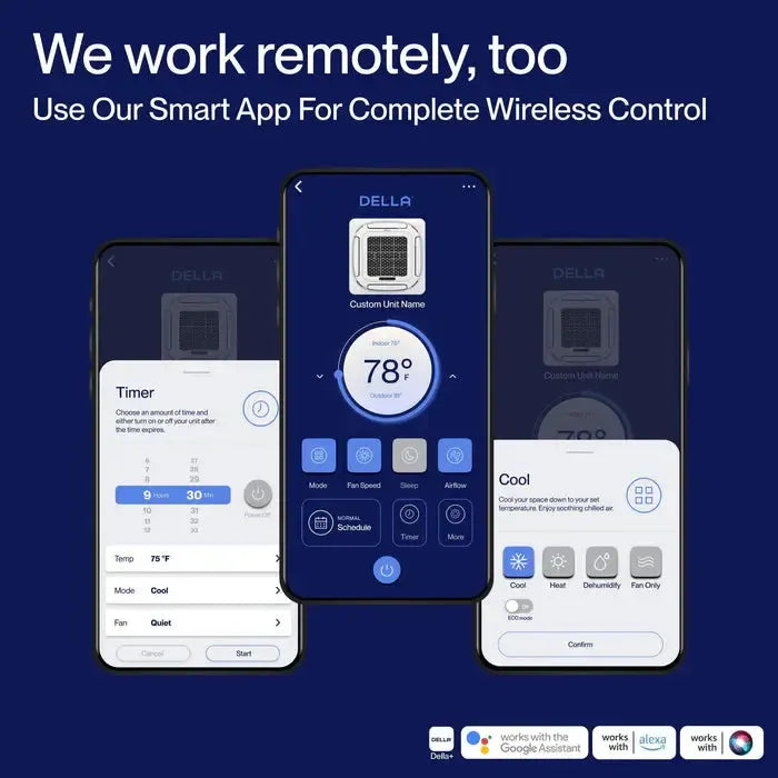 DELLA 42000 BTU Tri-Zone Ceiling Cassette Mini Split AC (9K+9K+24K) - Up to 2300 Sq.Ft.