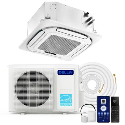 DELLA 9,500 BTU 23 SEER2 Ceiling Cassette Ductless Mini Split AC - Up to 200 Sq.Ft. - 048-CC-9K2V-23S-I+O  Mini Split Systems Direct