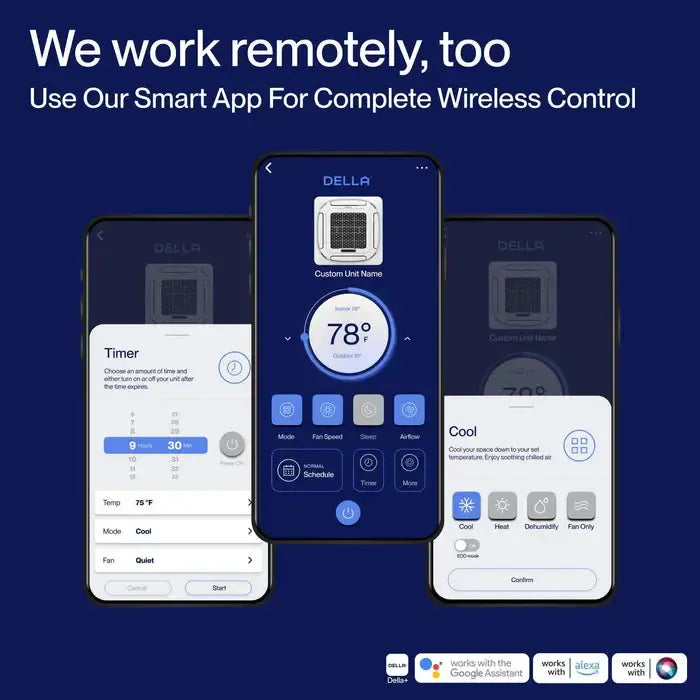 DELLA 9,500 BTU 23 SEER2 Ceiling Cassette Ductless Mini Split AC - Up to 200 Sq.Ft.