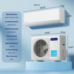 DELLA Optima Series 12000 BTU 23 SEER2 Ultra Heat Mini-Split AC (R-454B) - Up to 550 Sq.Ft.