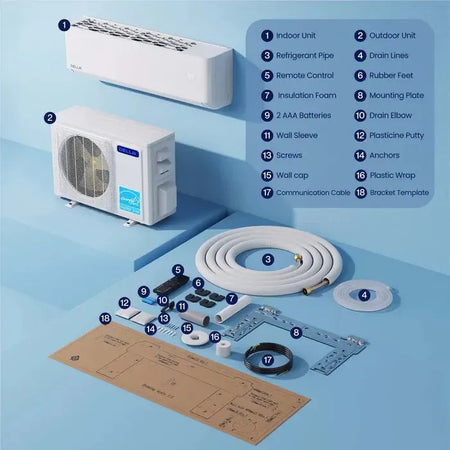 DELLA Optima Series 12000 BTU 24 SEER2 Ultra Heat Mini-Split AC - Up to 550 Sq.Ft. - 048-TP-12K2V-24S-I+O  Mini Split Systems Direct