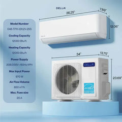 DELLA Optima Series 12000 BTU 25 SEER2 Ultra Hyper Heat Mini-Split AC - Up to 550 Sq.Ft. - TPH-12K2V-25S-I+O  Mini Split Systems Direct