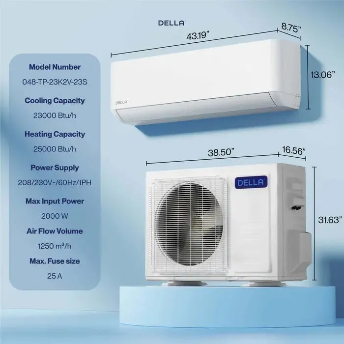DELLA Optima Series 23000 BTU 23 SEER2 Ultra Heat Mini-Split AC - Up to 1500 Sq.Ft. - 048-TP-23K2V-23S-I+O  Mini Split Systems Direct