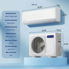 DELLA Optima Series 9000 BTU 24 SEER2 Ultra Heat Mini-Split AC - Up to 400 Sq.Ft.