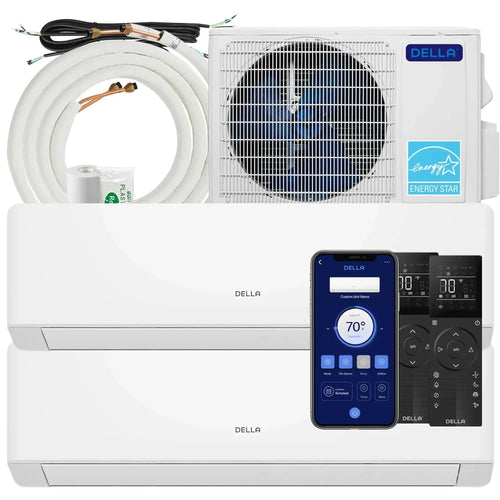 DELLA Serena Series 18000 BTU Dual Zone Mini Split AC (9K + 9K) - Up to 800 Sq.Ft.