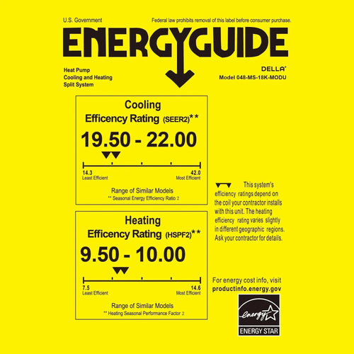 DELLA Serena Series 18000 BTU Dual Zone Mini Split AC (9K + 9K) - Up to 800 Sq.Ft.