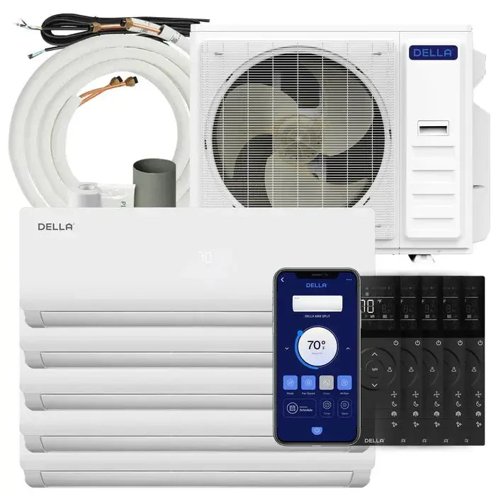 DELLA Vario Series 45000 BTU Five Zone Mini Split AC with R-454B (9K+9K+9k+12K+12k) - Up to 2300 Sq.Ft. - 1D5-TL+F9991212-1D5-TL+F9991212+25-1D5-TL+F9991212+2*25-D5-TL+F9991212+3*25-1D5-TL+F9991212+4*25  Mini Split Systems Direct