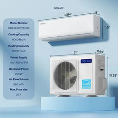DELLA Vario Series 9000 BTU 19 SEER2 Mini-Split Heat Pump AC (R-454B) - Up to 400 Sq.Ft. - TL-9K1VB-19S-I+O  Mini Split Systems Direct