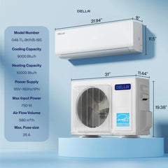 DELLA Vario Series 9000 BTU 19 SEER2 Mini-Split Heat Pump AC (R-454B) - Up to 400 Sq.Ft.