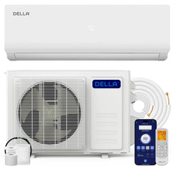DELLA Versa Series 12000 BTU Mini Split Air Conditioner Work with Alexa with 1 Ton Pre-Charged Heat Pump Ductless Inverter System, 19 SEER2, Cools Up to 550 Sq. Ft,16.4ft installation kit included - 230V