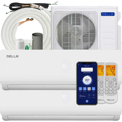 DELLA Versa Series 18000 BTU Dual Zone Mini Split AC 9k+9K Up to 800 Sq.Ft. / Installation Kits Included - 18K+D99-18K+D99+25-18K+D99+2*25-18K+D99+50-18K+D99+25+50  Mini Split Systems Direct