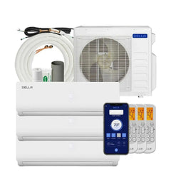 DELLA Versa Series 27000 BTU Tri-Zone Mini Split AC 9k+9K+9K Up to 1200 Sq.Ft. / Installation Kits Included - 27K+T999-27K+T999+25-27K+T999+2*25-27K+T999+3*25-27K+T999+50  Mini Split Systems Direct