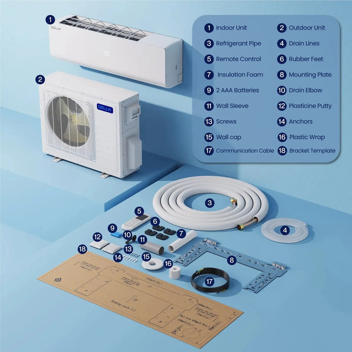 DELLA Versa Series 36000 BTU Quad-Zone Mini Split AC 12K+12K+12K+12K Up to 2200 Sq.Ft. / Install Kits Included - 36K+Q12121212-36K+Q12121212+25-36K+Q12121212+2*25-36K+Q12121212+3*25-36K+Q12121212+4*25  Mini Split Systems Direct