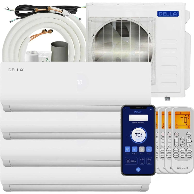 DELLA Versa Series 36000 BTU Quad-Zone Mini Split AC 9K+12K+12K+12K Up to 2050 Sq.Ft. / Install Kits Included
