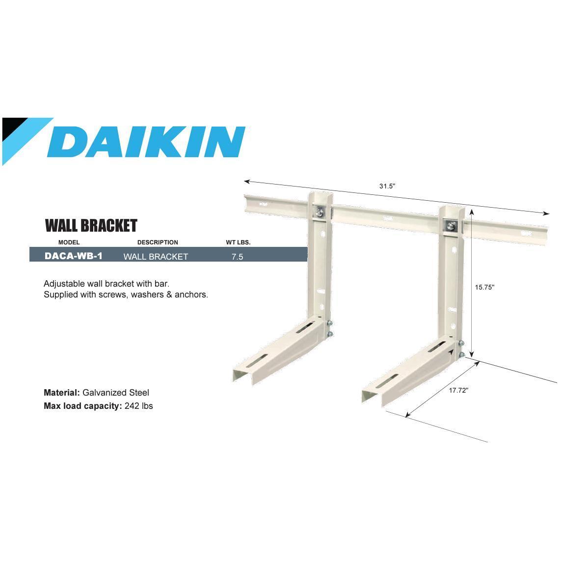 Daikin DACA-WB-1 Adjustable Wall Mount Bracket with Support Bar for Mini Split Systems - 242 lbs. Capacity - DACA-WB-1  Mini Split Systems Direct