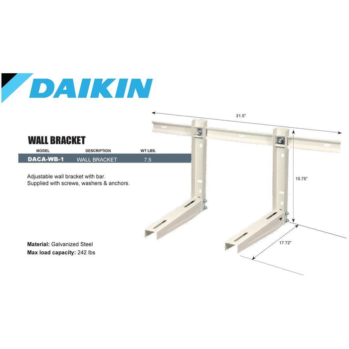 Daikin DACA-WB-1 Adjustable Wall Mount Bracket with Support Bar for Mini Split Systems - 242 lbs. Capacity - DACA-WB-1  Mini Split Systems Direct