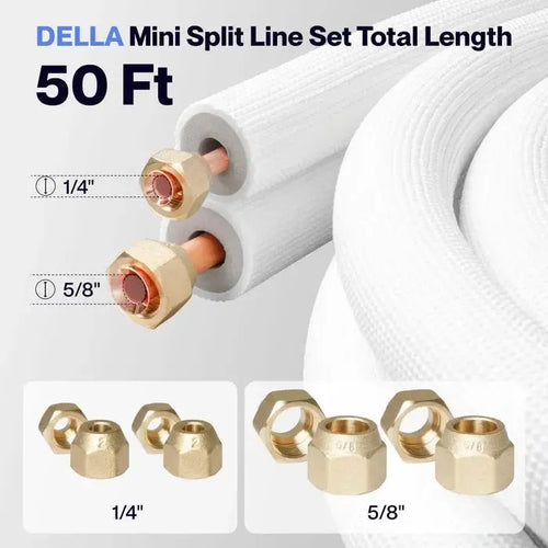 Della 50 ft Line Set Mini Split Installation Kit - 1/4" - 5/8" - 048-CW-5814-50  Mini Split Systems Direct