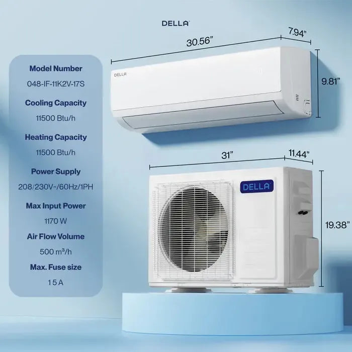 Della Econo Series 11500 BTU SEER2 17 Mini-Split Heat Pump AC - Up to 550 Sq.Ft. - IF-11K2VR-17S-I+O  Mini Split Systems Direct