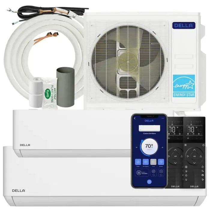 Della Optima Series 27000 BTU Dual Zone Mini Split AC with R-454B (12K+18K) – Up to 1550 Sq.Ft.