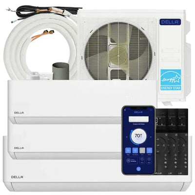 Della Optima Series 27000 BTU Tri-Zone Mini Split AC with R-454B (9K+9K+18k) – Up to 1800 Sq.Ft. - 1D3-TP+T9918-1D3-TP+T9918+25-1D3-TP+T9918+2*25-1D3-TP+T9918+3*25-1D3-TP+T9918+50  Mini Split Systems Direct