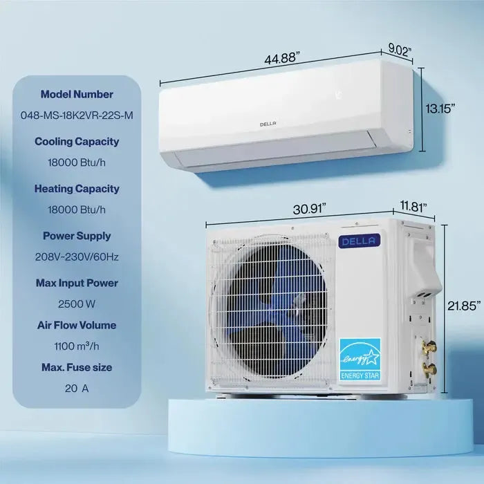 Della Serena Series 18000 BTU SEER2 22 Mini-Split Heat Pump AC - Up to 1000 Sq.Ft. - 18K2VR-22S-M-I+O  Mini Split Systems Direct