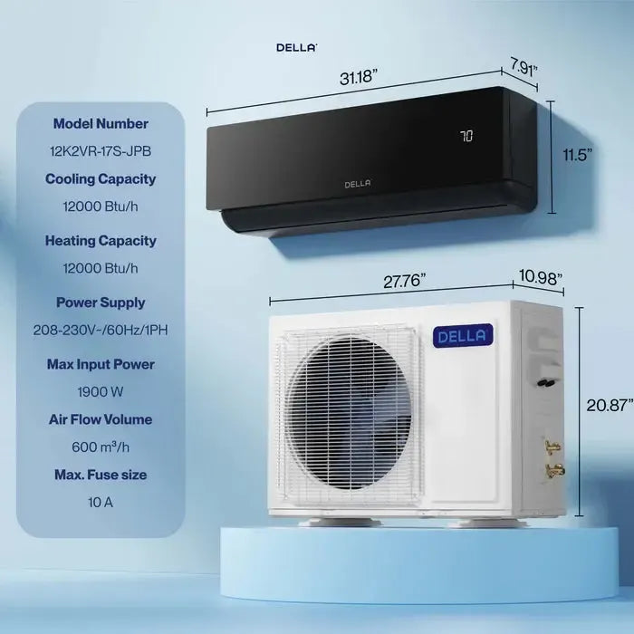 Della Umbra Series 12000 BTU SEER2 17 Mini-Split Heat Pump AC - Up to 550 Sq.Ft. - 12K2VR-17S-JPB-I+O_1  Mini Split Systems Direct