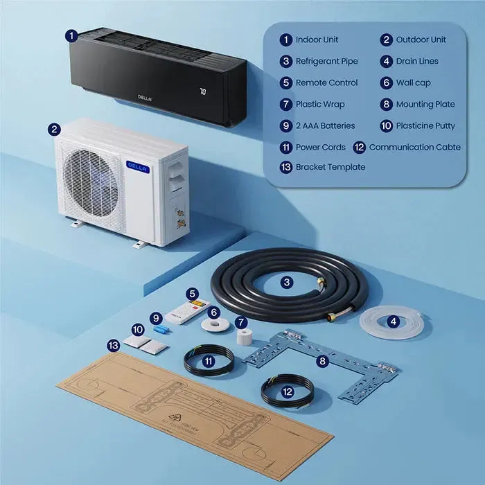 Della Umbra Series 12000 BTU SEER2 20 Mini-Split Heat Pump AC - Up to 550 Sq.Ft. - 12K1VR-20S-JPB-I+O_1  Mini Split Systems Direct