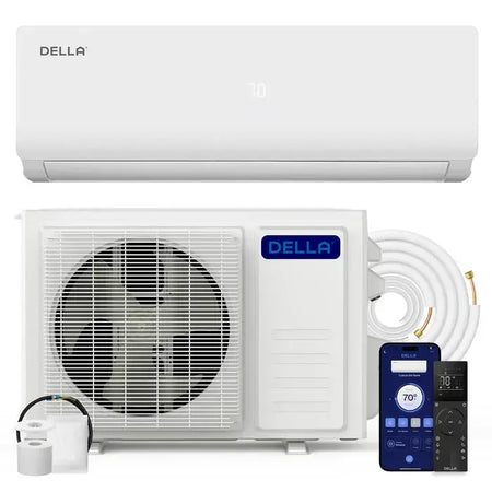 Della Vario Series 12000 BTU SEER2 23 Mini-Split Heat Pump AC with 16 ft Installation Kit - Up to 550 Sq.Ft.
