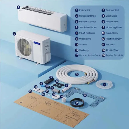 Della Vario Series 12000 BTU SEER2 23 Mini-Split Heat Pump AC with 16 ft Installation Kit - Up to 550 Sq.Ft.