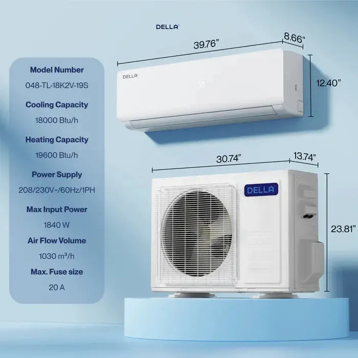 Della Vario Series 18000 BTU SEER2 19 Mini-Split Heat Pump AC - Up to 1000 Sq.Ft. - 048-TL-18K2V-19S-I+O_1  Mini Split Systems Direct