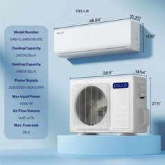 Della Vario Series 24000 BTU SEER2 21 Mini-Split Heat Pump AC - Up to 1500 Sq.Ft. - TL-24K2VB-21S-I+O  Mini Split Systems Direct