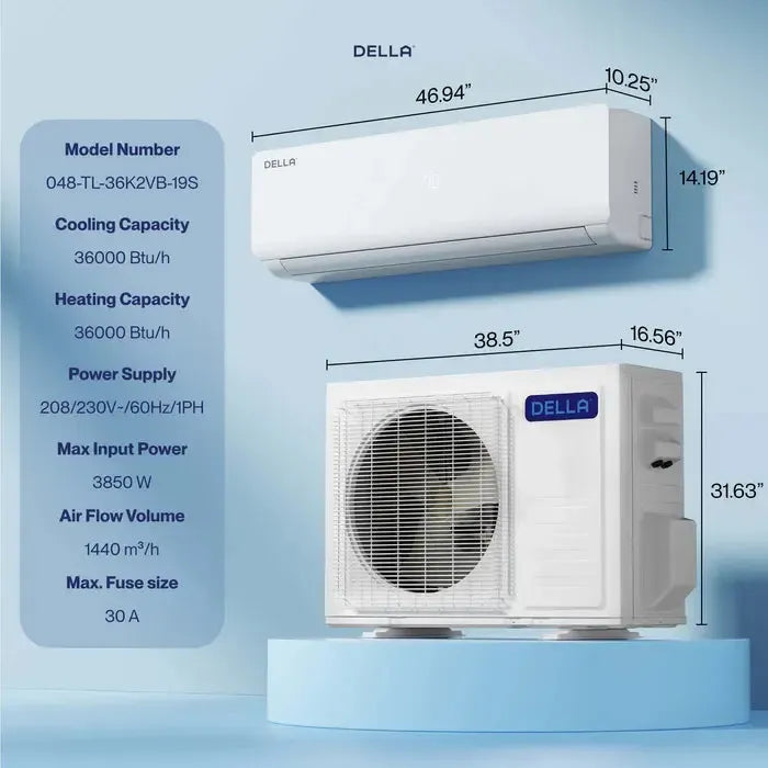Della Vario Series 36000 BTU SEER2 19 Mini-Split Heat Pump AC (R-454B) - Up to 2500 Sq.Ft. - TL-36K2VB-19S-I+O  Mini Split Systems Direct