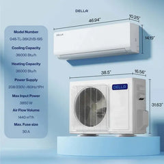 Della Vario Series 36000 BTU SEER2 19 Mini-Split Heat Pump AC (R-454B) - Up to 2500 Sq.Ft.