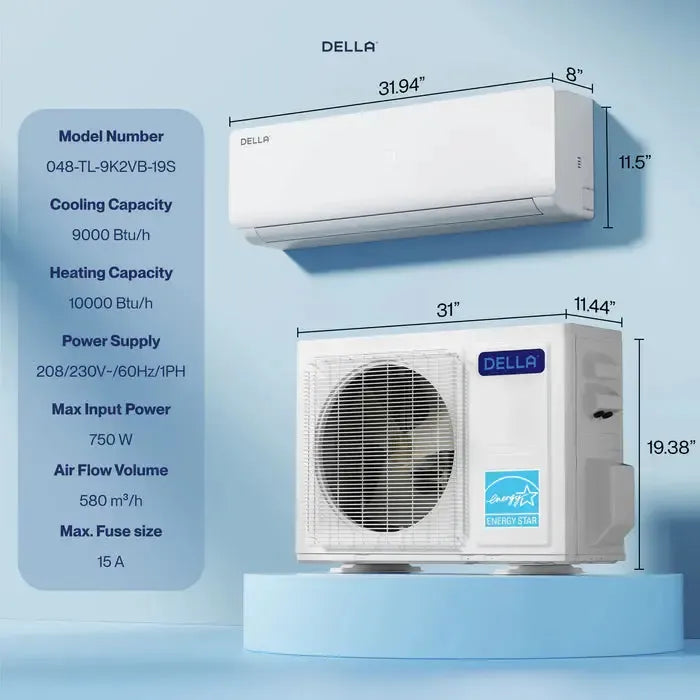 Della Vario Series 9000 BTU SEER2 20 Mini-Split Heat Pump AC - Up to 400 Sq.Ft. - TL-9K2VB-20S-I+O  Mini Split Systems Direct
