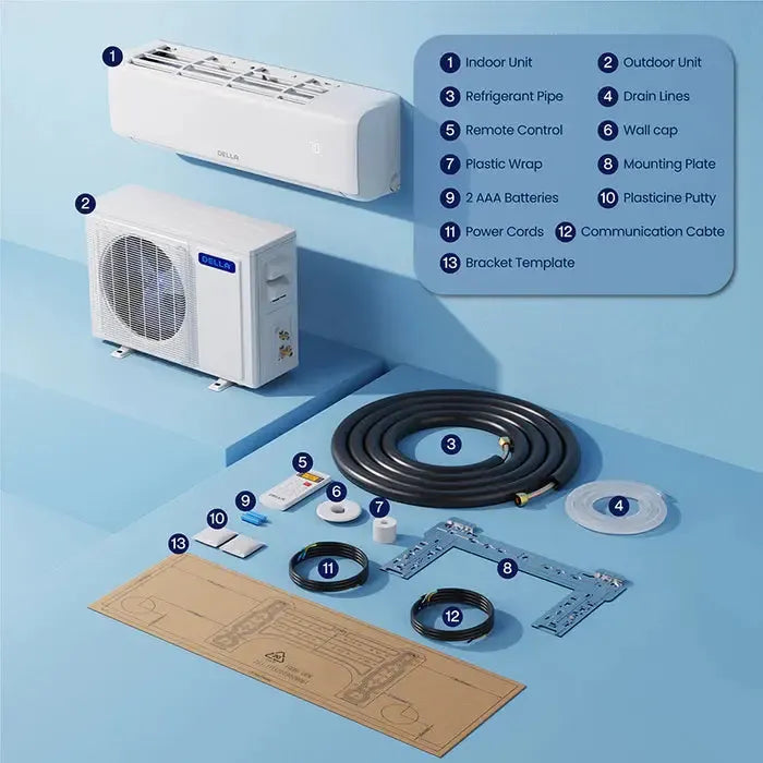 Della Vita Series 12000 BTU SEER2 21 Mini-Split Heat Pump AC - Up to 550 Sq.Ft. - 12K2VR-21S-QC-I+O_1  Mini Split Systems Direct