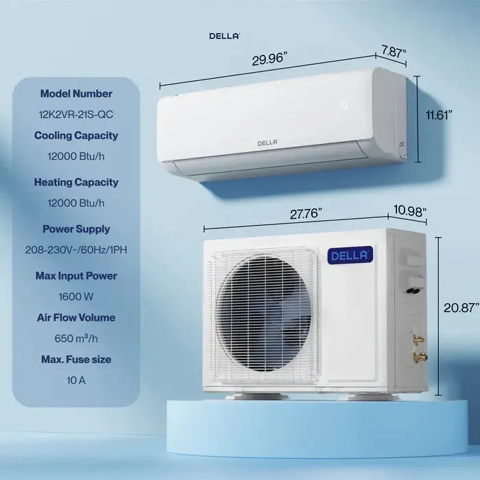 Della Vita Series 12000 BTU SEER2 21 Mini-Split Heat Pump AC - Up to 550 Sq.Ft. - 12K2VR-21S-QC-I+O_1  Mini Split Systems Direct