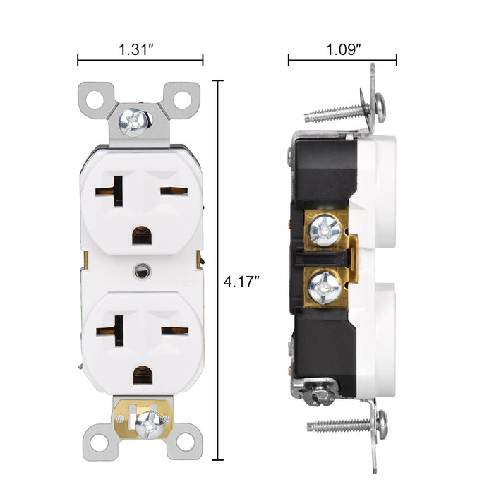 Duplex Receptacle Wall Outlet, Straight Blade - 20A, 250V, 2 Pole, 3 Wire, 6-20R/6-15R - White -   Mini Split Systems Direct