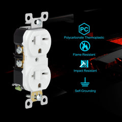 Duplex Receptacle Wall Outlet, Straight Blade - 20A, 250V, 2 Pole, 3 Wire, 6-20R/6-15R - White -   Mini Split Systems Direct