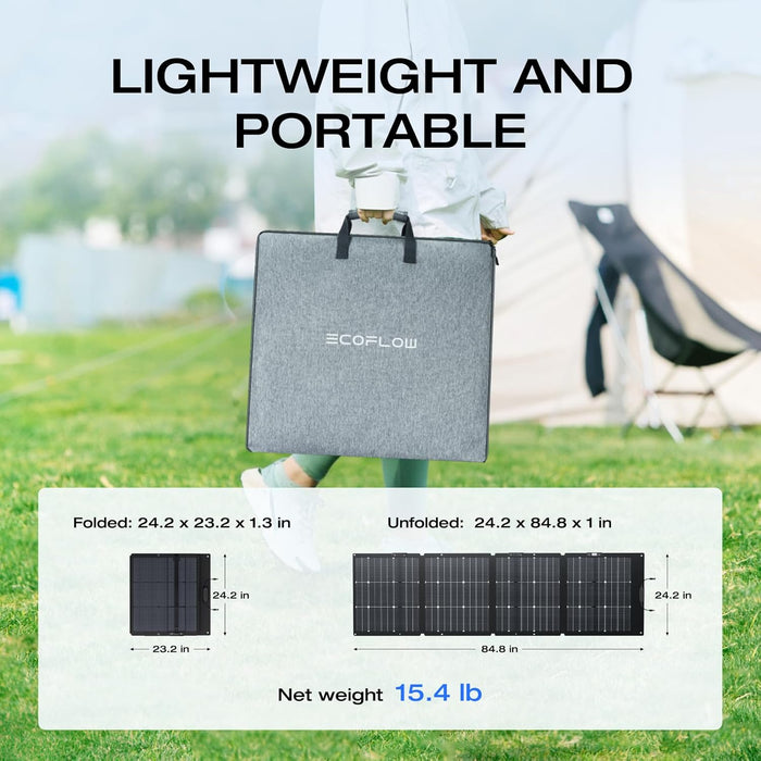 EF ECOFLOW 220W Portable Solar Panel, Bifacial Design Up to 25% Conversion Efficiency N-Type Solar Cell, with Adjustable Kickstand, IP68 Waterproof, Foldable Solar Panel for Camping RVing Home Backup - B09TKM8PBQ  Mini Split Systems Direct