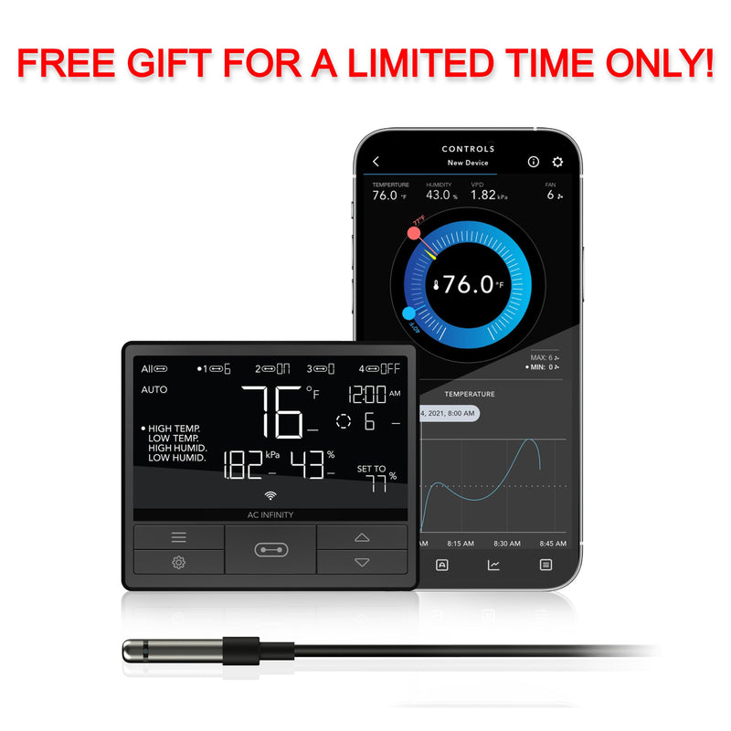 FREE AC Infinity Smart Controller 69 Pro, Independent Programs for Four Devices, Dynamic VPD, Temperature, Humidity, Scheduling, Cycles, Levels Control, Data App, Bluetooth + WiFi ($99 Value)