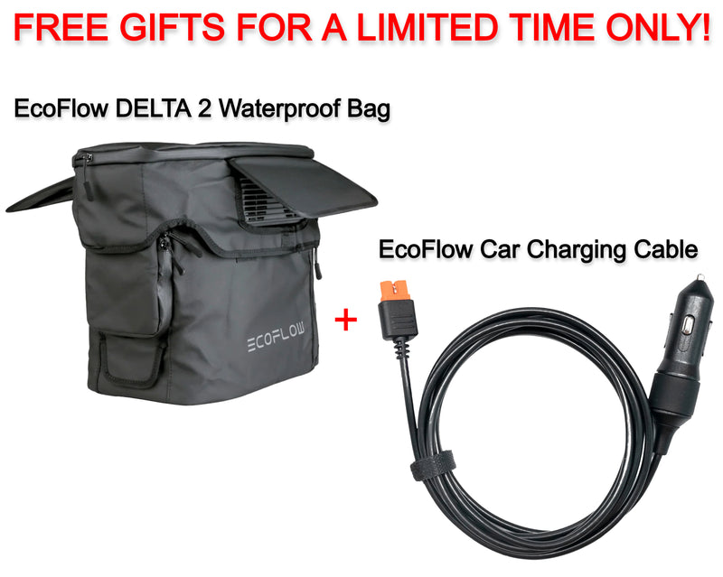 Free EcoFlow DELTA 2 Waterproof Bag + EcoFlow Car Charging Cable for EcoFlow Power Stations ($100.00 Value)
