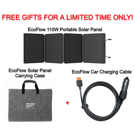 Free EcoFlow 110W Portable Solar Panel + EcoFlow Solar Panel Carrying Case + EcoFlow Car Charging Cable for EcoFlow Power Stations ($349.99 Value) - FREE-EPSP  Mini Split Systems Direct
