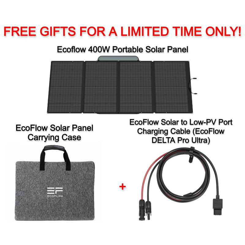 Free EcoFlow 400W Portable Solar Panel + EcoFlow Solar Panel Carrying Case + EcoFlow Solar to Low-PV Port Charging Cable for EcoFlow DELTA Pro Ultra ($888.97 Value)