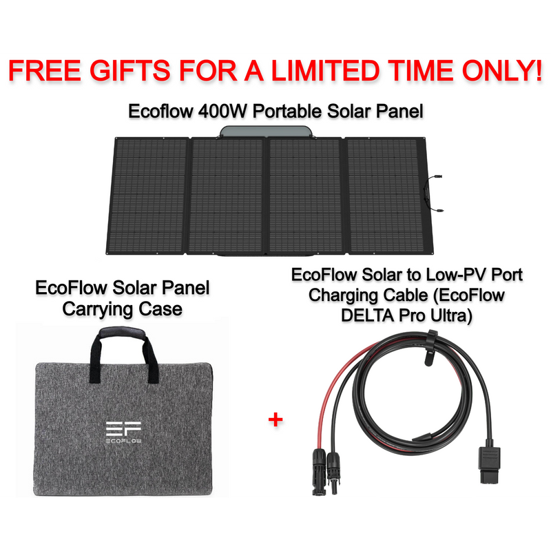 Free EcoFlow 400W Portable Solar Panel + EcoFlow Solar Panel Carrying Case + EcoFlow Solar to Low-PV Port Charging Cable for EcoFlow DELTA Pro Ultra ($888.97 Value)