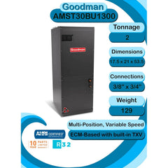 Goodman 1.5 Ton 15.2 SEER2 Multi-Position R-32 Heat Pump System with Air Handler (GLZS4MA1810 Condenser and AMST30BU1300 Air Handler) - GLZS4MA1810 / AMST30BU1300  Mini Split Systems Direct