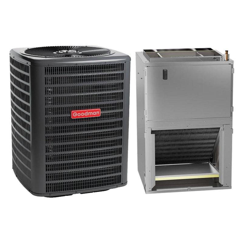Goodman 2 Ton 14.5 SEER2 R-32 Heat Pump System and Front or Bottom Return Air Handler with 8kW heat kit (GLZS4BA2410 Condenser and AWST24SU1308 Wall Mount Air Handler)