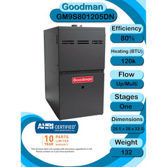 Goodman 5 TON 14 SEER2 Upflow R-32 AC System with 80% AFUE 120k BTU furnace (GLXS4BA6010 condenser with GR9S801205DN furnace and CAPTA6030D3 coil) - GLXS4BA6010 / GR9S801205DN / CAPTA6030D3  Mini Split Systems Direct