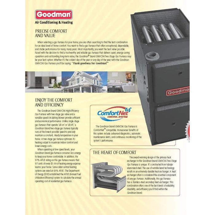 Goodman 92% AFUE Single Stage Upflow/Horizontal multi-speed 40k BTU Low NOx Natural Gas furnace (14" wide) (GR9S920403AN) - GR9S920403AN  Mini Split Systems Direct