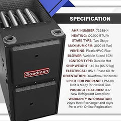 Goodman GR9T800804CN 80% AFUE 80,000 BTUH/H Gas Furnace Multi Speed ECM, Two Stage, Upflow/Horizontal, Non NOx Rated - 21" Width