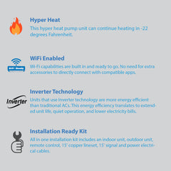 Air-Con Blue Hyper 9000 BTU 26 SEER Hyper Heat Mini Split Air Conditioner 15ft Lineset & Wiring